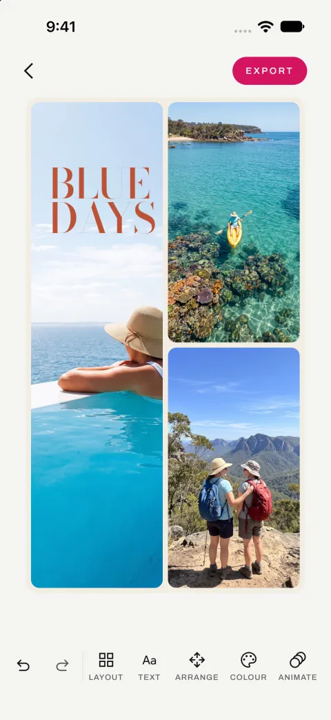 Three photos in one collage, with a line in brick red